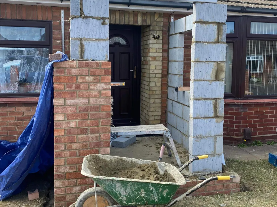 A new porch going up on a bungalow.